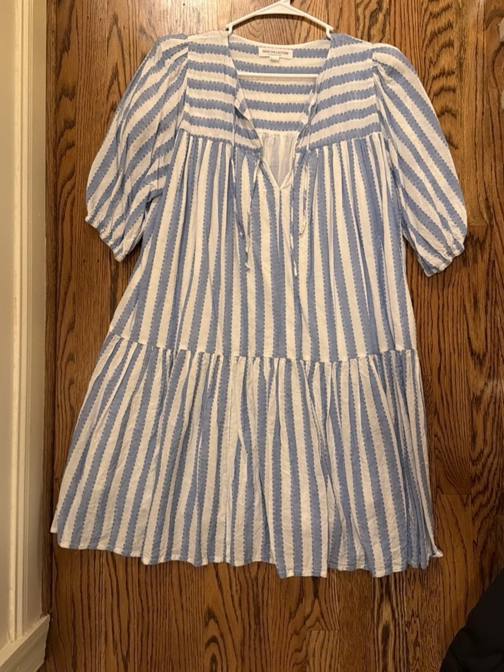 Emerson Fry Blue and White Striped Peasant Dress
